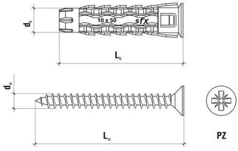 Kołek uniwersalny 8x40/50, wkręt z łbem stożkowym, Masterbox (SFXP-08040050 x 50szt.) Kołek uniwersalny 8x40/50, wkręt z łbem stożkowym, Masterbox (SFXP-08040050 x 50szt.)