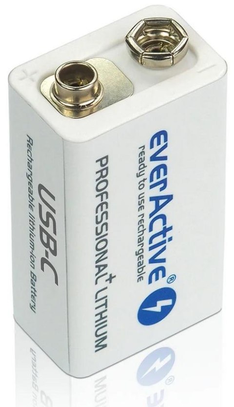 Akumulatorek 6F22 Li-Ion everActive 9V 550mAh z gniazdem USB-C Akumulatorek 6F22 Li-Ion everActive 9V 550mAh z gniazdem USB-C