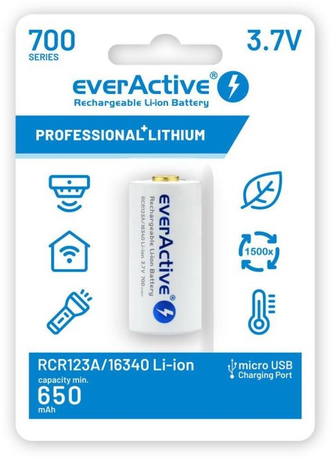Akumulatorek 16340 / R-CR123 3,7V everActive 700mAh (1 szt.) z zabezpieczeniem Akumulatorek 16340 / R-CR123 3,7V everActive 700mAh (1 szt.) z zabezpieczeniem