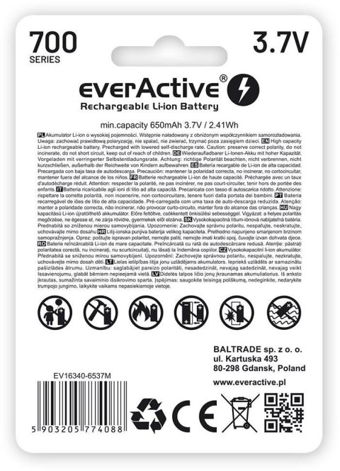 Akumulatorek 16340 / R-CR123 3,7V everActive 700mAh (1 szt.) z zabezpieczeniem Akumulatorek 16340 / R-CR123 3,7V everActive 700mAh (1 szt.) z zabezpieczeniem