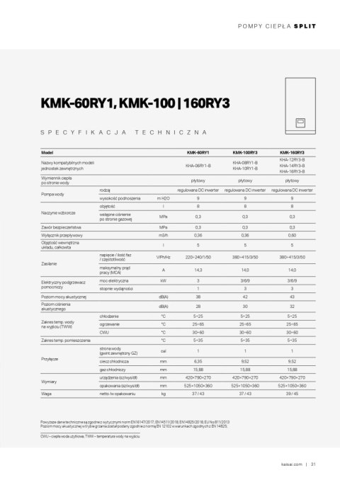 KAISAI Pompa ciepła Split 10kW KMK-100RY3/KHA-10RY1-B