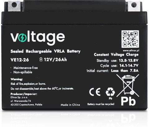 Akumulator AGM Voltage 12V 26Ah VE12-26 Akumulator AGM Voltage 12V 26Ah VE12-26