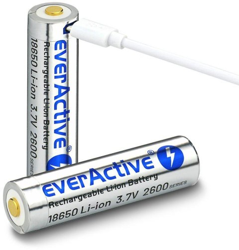 Akumulator 18650 Li-Ion 3,7V everActive 2600mAh (1 szt.) micro-USB z zabezpieczeniem Akumulator 18650 Li-Ion 3,7V everActive 2600mAh (1 szt.) micro-USB z zabezpieczeniem