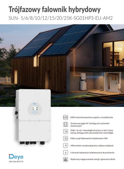 DEYE Falownik hybrydowy SUN-6kW-SG01HP3-EU-AM2 3-fazowy