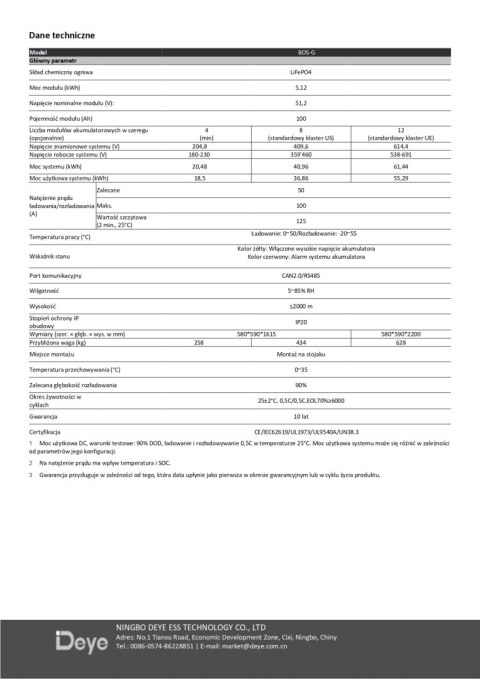 DEYE Magazyn Energii HV bateria BOS-G 5,12kWh (wysokonapięciowy)