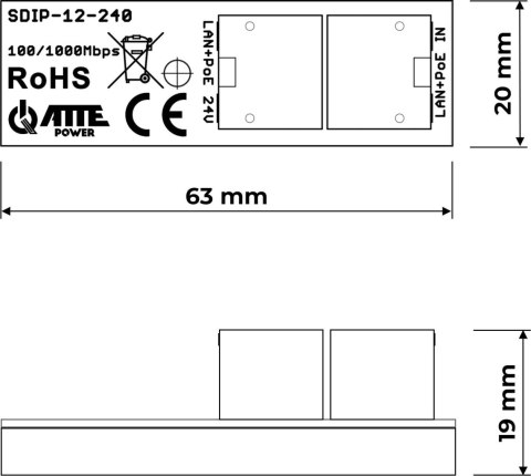 PRZETWORNICA ATTE SDIP-12-240 Adapter PoE Gigabit PRZETWORNICA ATTE SDIP-12-240 Adapter PoE Gigabit
