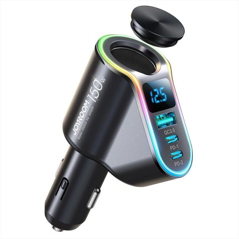 Joyroom szybka ładowarka samochodowa 4w1 USB-A QC3.0 / 2xUSB-C PD 150W czarna Joyroom szybka ładowarka samochodowa 4w1 USB-A QC3.0 / 2xUSB-C PD 150W czarna
