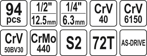 ZESTAW NARZĘDZIOWY 1/2'' 94 CZĘŚCI L ZESTAW NARZĘDZIOWY 1/2'' 94 CZĘŚCI L