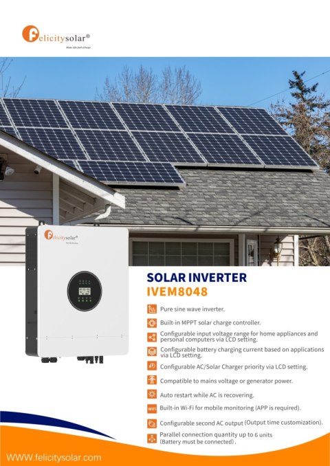 FelicityESS Inwerter hybrydowy Off-grid IVEM8048, 8KW, 48V (1-fazowy)