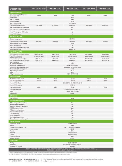 GROWATT Falownik hybrydowy WIT-50K-XHU 3-fazowy GROWATT Falownik hybrydowy WIT-50K-XHU 3-fazowy