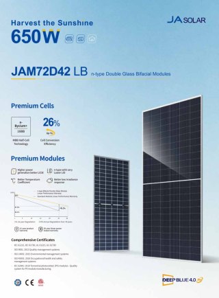 JA SOLAR JAM72D42-630W LB BIFACIAL (N-Type) MC4-EVO2