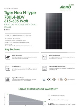 JINKO JKM630N-78HL4-BDV BIFACIAL 630W JK03M (Tiger neo N-Type)