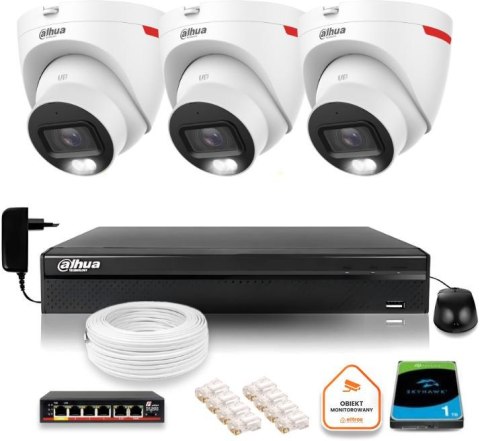 Zestaw monitoringu IP DAHUA 3 kamery zewnętrzne WizColor 2K 30m Zestaw monitoringu IP DAHUA 3 kamery zewnętrzne WizColor 2K 30m
