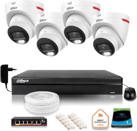 Zestaw monitoringu IP DAHUA 4 kamery zewnętrzne WizColor 2K 30m Zestaw monitoringu IP DAHUA 4 kamery zewnętrzne WizColor 2K 30m