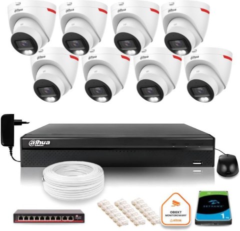 Zestaw monitoringu IP DAHUA 8 kamer zewnętrznych WizColor 2K 30m Zestaw monitoringu IP DAHUA 8 kamer zewnętrznych WizColor 2K 30m