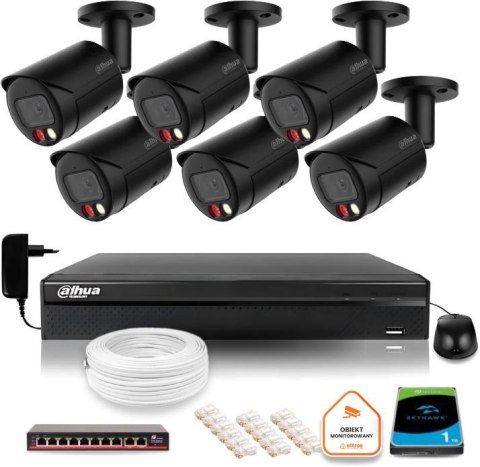 Zestaw monitoringu IP Dahua 4MPx 2K 6 kamer czarnych zewnętrznych z dyskiem 1TB Zestaw monitoringu IP Dahua 4MPx 2K 6 kamer czarnych zewnętrznych z dyskiem 1TB