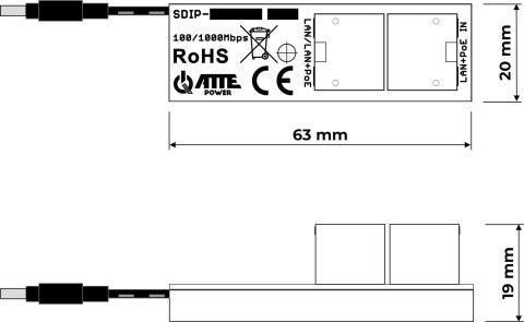 Adapter PoE ATTE SDIP-12-121 Adapter PoE Gigabit obniżający napięcie do 12V Adapter PoE ATTE SDIP-12-121 Adapter PoE Gigabit obniżający napięcie do 12V