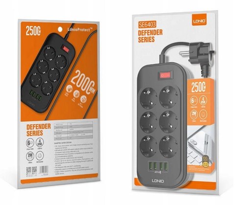Listwa zasilająca LDNIO SE6403 6 Gniazd + 4x USB Przedłużacz Listwa zasilająca LDNIO SE6403 6 Gniazd + 4x USB Przedłużacz
