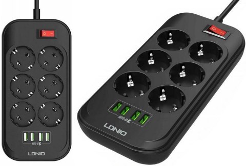 Listwa zasilająca LDNIO SE6403 6 Gniazd + 4x USB Przedłużacz Listwa zasilająca LDNIO SE6403 6 Gniazd + 4x USB Przedłużacz