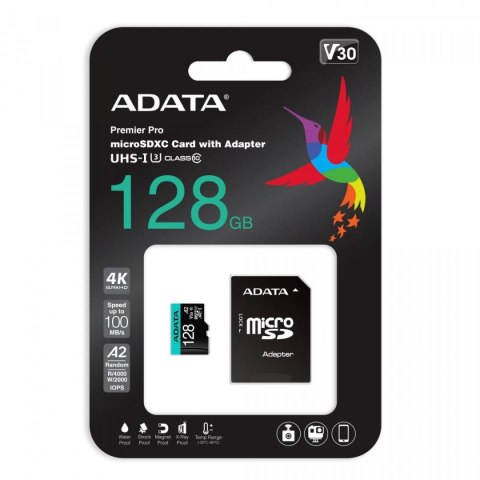 Adata Karta pamięci microSD Premier Pro 128 GB UHS1 U3 V30 A2 + adapter Adata Karta pamięci microSD Premier Pro 128 GB UHS1 U3 V30 A2 + adapter