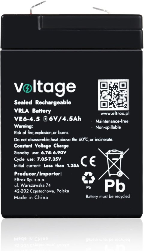 Akumulator AGM Voltage 6V 4,5Ah VE6-4.5 Akumulator AGM Voltage 6V 4,5Ah VE6-4.5