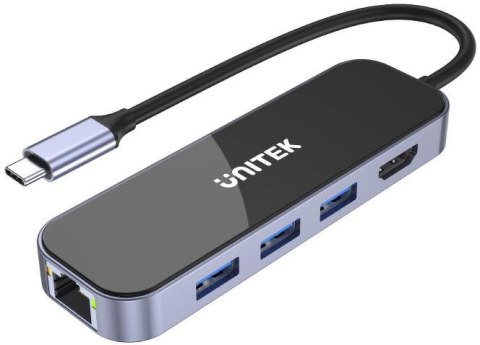 Unitek D1084A Hub USB-C 3.1 RJ-45 3xUSB-A HDMI 4K PD100W Unitek D1084A Hub USB-C 3.1 RJ-45 3xUSB-A HDMI 4K PD100W
