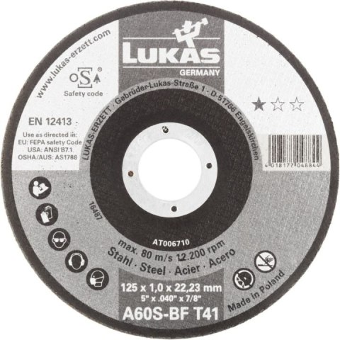 TARCZA PŁASKA T1A 125*1.0*22 A60S-BF PREMIUMFLEX TARCZA PŁASKA T1A 125*1.0*22 A60S-BF PREMIUMFLEX