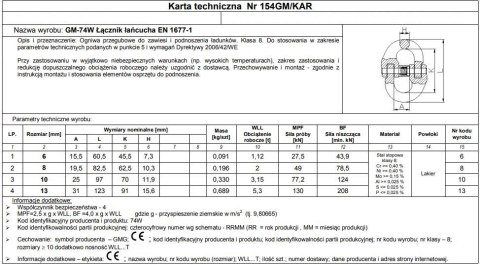 OGNIWO PRZEGUBOWE GM74W-G8 10MM WLL 3.15T OGNIWO PRZEGUBOWE GM74W-G8 10MM WLL 3.15T