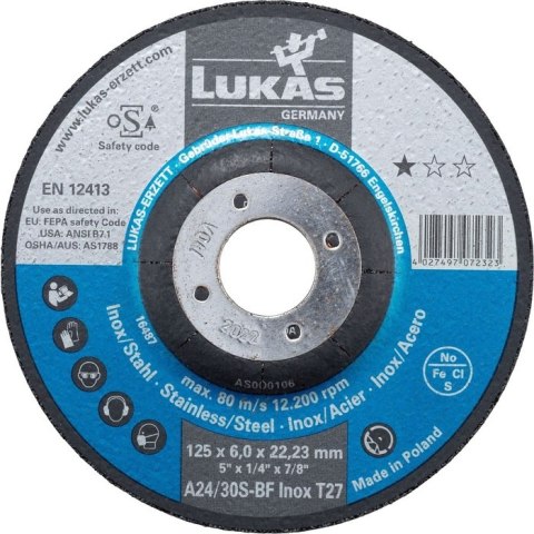 TARCZA WYPUKŁA T27 125*6.0*22 A24/30S-BF INOX PREMIUMFLEX TARCZA WYPUKŁA T27 125*6.0*22 A24/30S-BF INOX PREMIUMFLEX