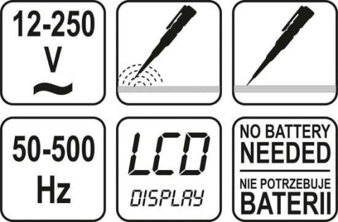 PRÓBNIK NAPIĘCIA 12-250V LCD PRÓBNIK NAPIĘCIA 12-250V LCD