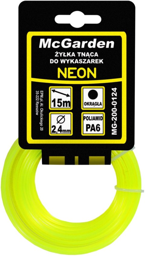 ŻYŁKA DO WYKASZARKI OKRĄGŁA NEON 1,3MM 15M ŻYŁKA DO WYKASZARKI OKRĄGŁA NEON 1,3MM 15M