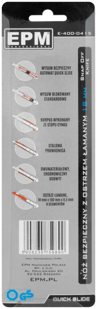 NÓŻ, NOŻYK Z OSTRZEM ŁAMANYM ALUMINIOWY BEZPIECZNY 18MM NÓŻ, NOŻYK Z OSTRZEM ŁAMANYM ALUMINIOWY BEZPIECZNY 18MM