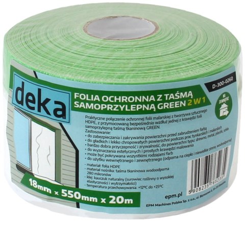 FOLIA OCHRONNA Z TAŚMĄ ZIELONĄ DO ZEWNĄTRZ 55CM*20M FOLIA OCHRONNA Z TAŚMĄ ZIELONĄ DO ZEWNĄTRZ 55CM*20M