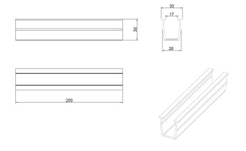 Mostek Trapezowy na Wpust przesuwny M8 L:200mm z EPDM