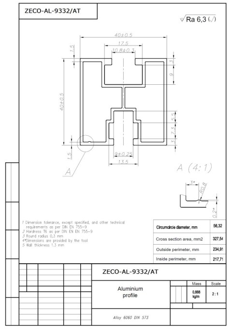 Profil aluminiowy 40*40 śruba sześciokątna L:1200mm