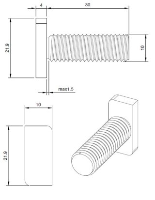 Śruba Młoteczkowa (Teowa) A2 M10*30mm