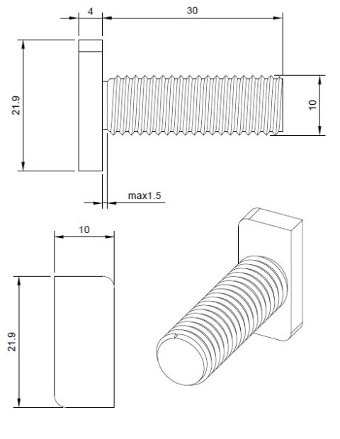 Śruba Młoteczkowa (Teowa) A2 M10*30mm Śruba Młoteczkowa (Teowa) A2 M10*30mm
