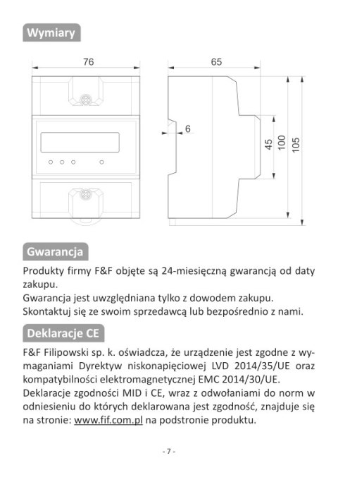 F&F Licznik/wskaznik zużycia energii Trójfazowy 80A (WZE-3)