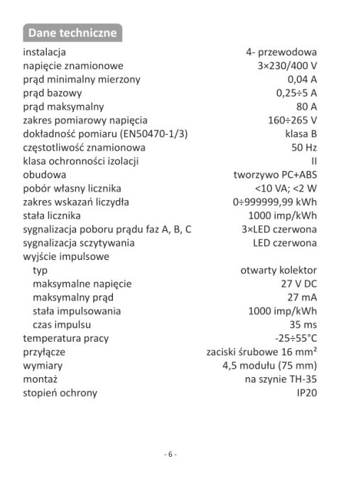 F&F Licznik/wskaznik zużycia energii Trójfazowy 80A (WZE-3)