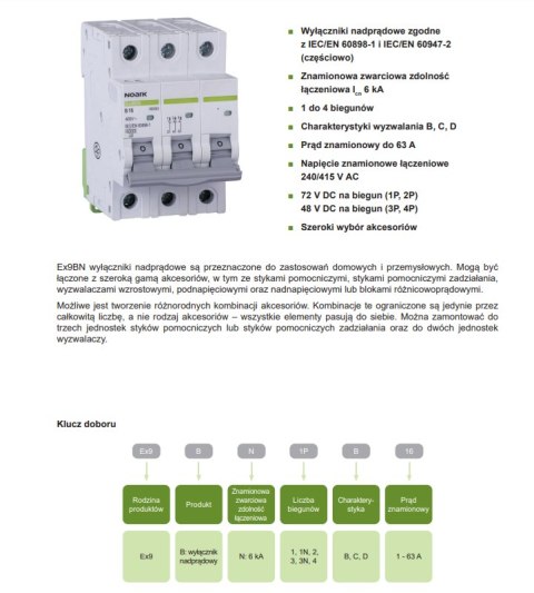 NOARK Wyłącznik nadprądowy 1P Typ B 13A 6kA AC (100007)