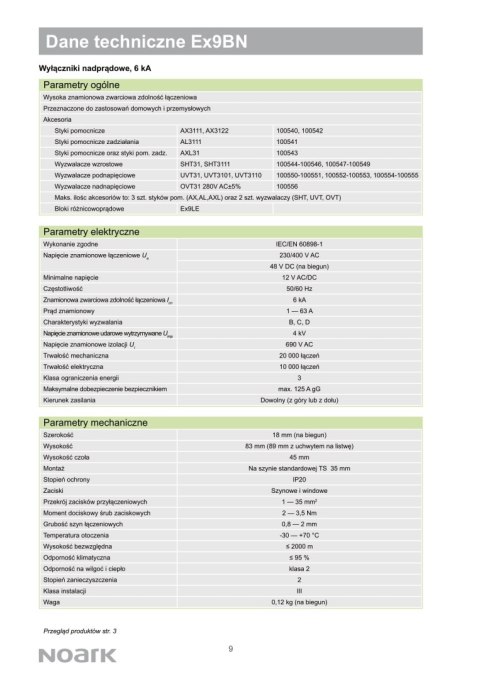 NOARK Wyłącznik nadprądowy 3P Typ B 25A 6kA AC (100055)