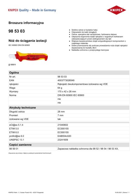 NÓŻ DO ŚCIĄGANIA IZOLACJI 170MM NÓŻ DO ŚCIĄGANIA IZOLACJI 170MM