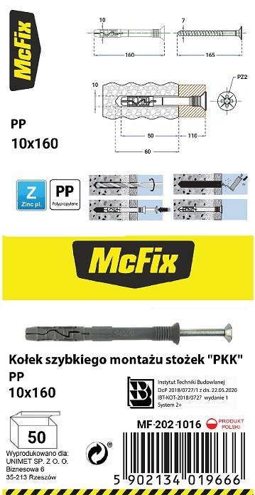 KOŁEK SZYBKI MONTAŻ STOŻEK PP 10*160MM KOŁEK SZYBKI MONTAŻ STOŻEK PP 10*160MM