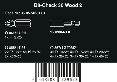 ZESTAW BITÓW BIT-CHECK 30 WOOD 2 SB, 30 CZ. ZESTAW BITÓW BIT-CHECK 30 WOOD 2 SB, 30 CZ.